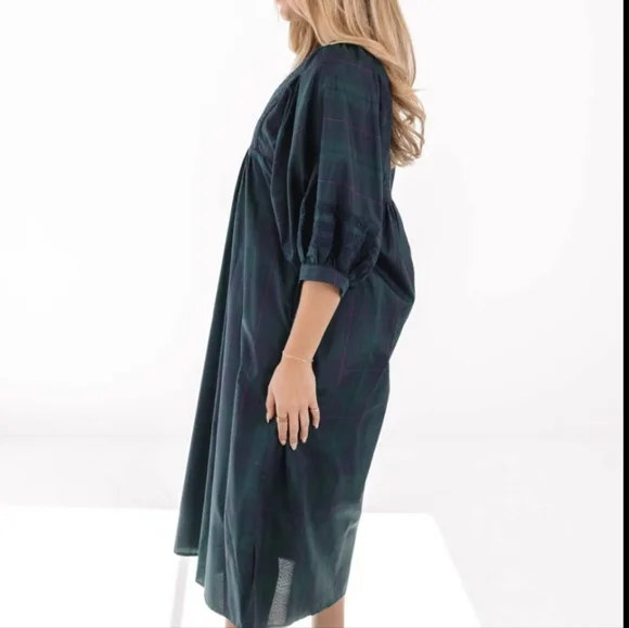 J Marie Katrina Midi Dress Size Dark Plaid Puff Sleeve Modest Xmas Christmas - Picture 2 of 10